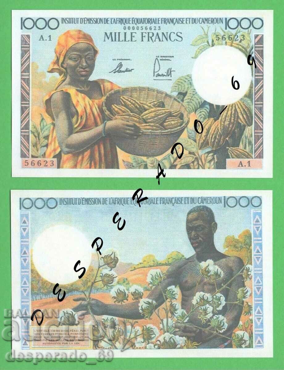 (¯`'•.¸(reproduction) FR. EQU. AFRICA 1000 francs 1957 UNC