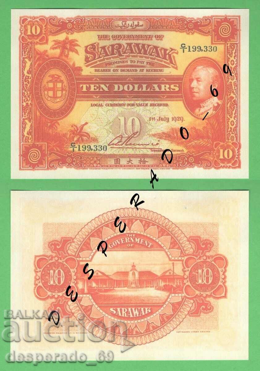 (¯`'•.¸(reproduction) SARAWAK $10 1929 UNC¸.•'´¯)