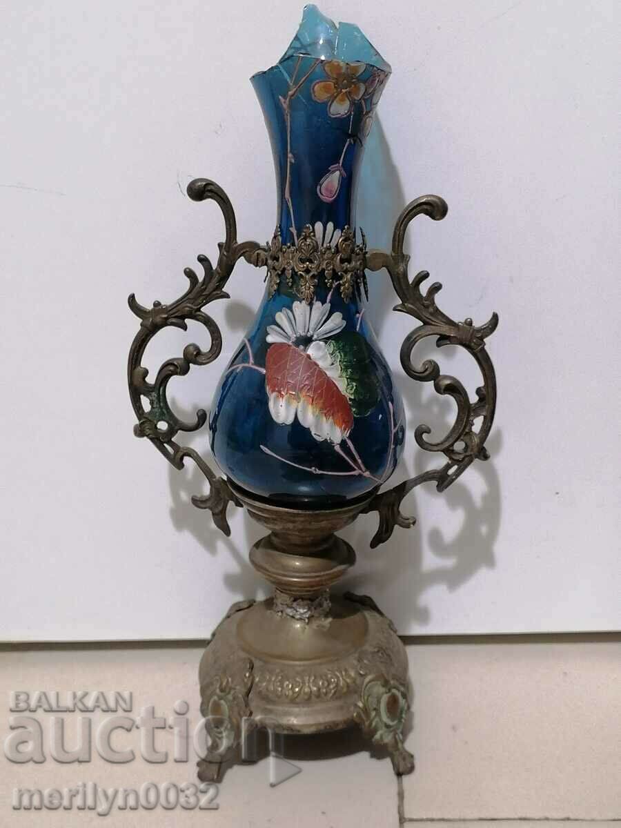 Vintage hand painted glass and metal vase with price 58.00 BGN | € 29.65 Vintage hand painted glass and metal vase with price 58.00 BGN | € 29.65
