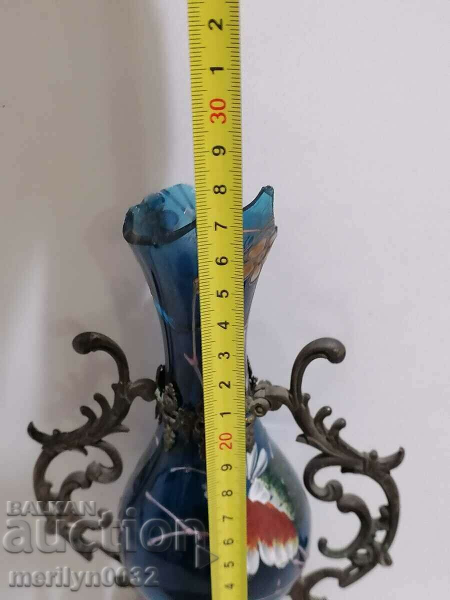 Vintage hand painted glass and metal vase - 6 Vintage hand painted glass and metal vase - 6