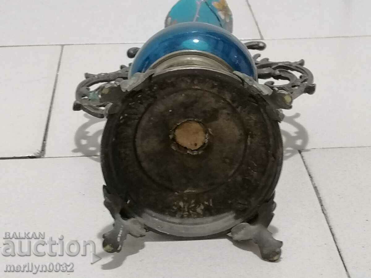 Vintage hand painted glass and metal vase - 7 Vintage hand painted glass and metal vase - 7