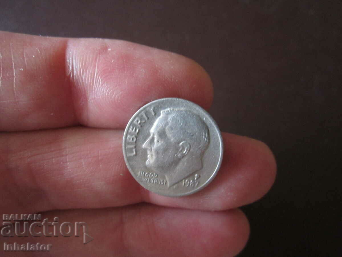 1987 год 10 цента САЩ буква Р