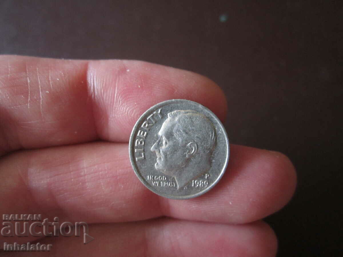 1989 год 10 цента САЩ буква Р