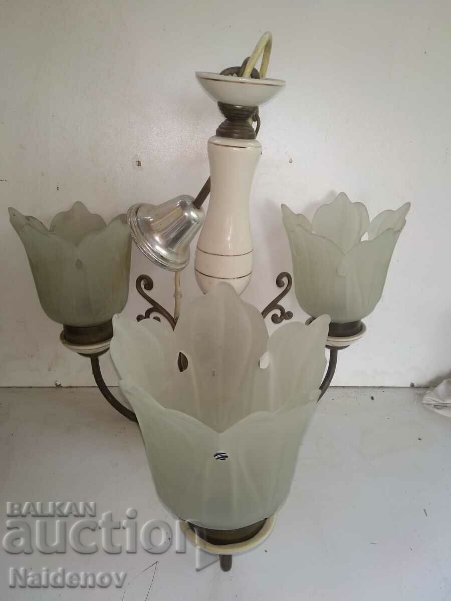 Auction Old bronze chandelier with porcelain Auction Old bronze chandelier with porcelain