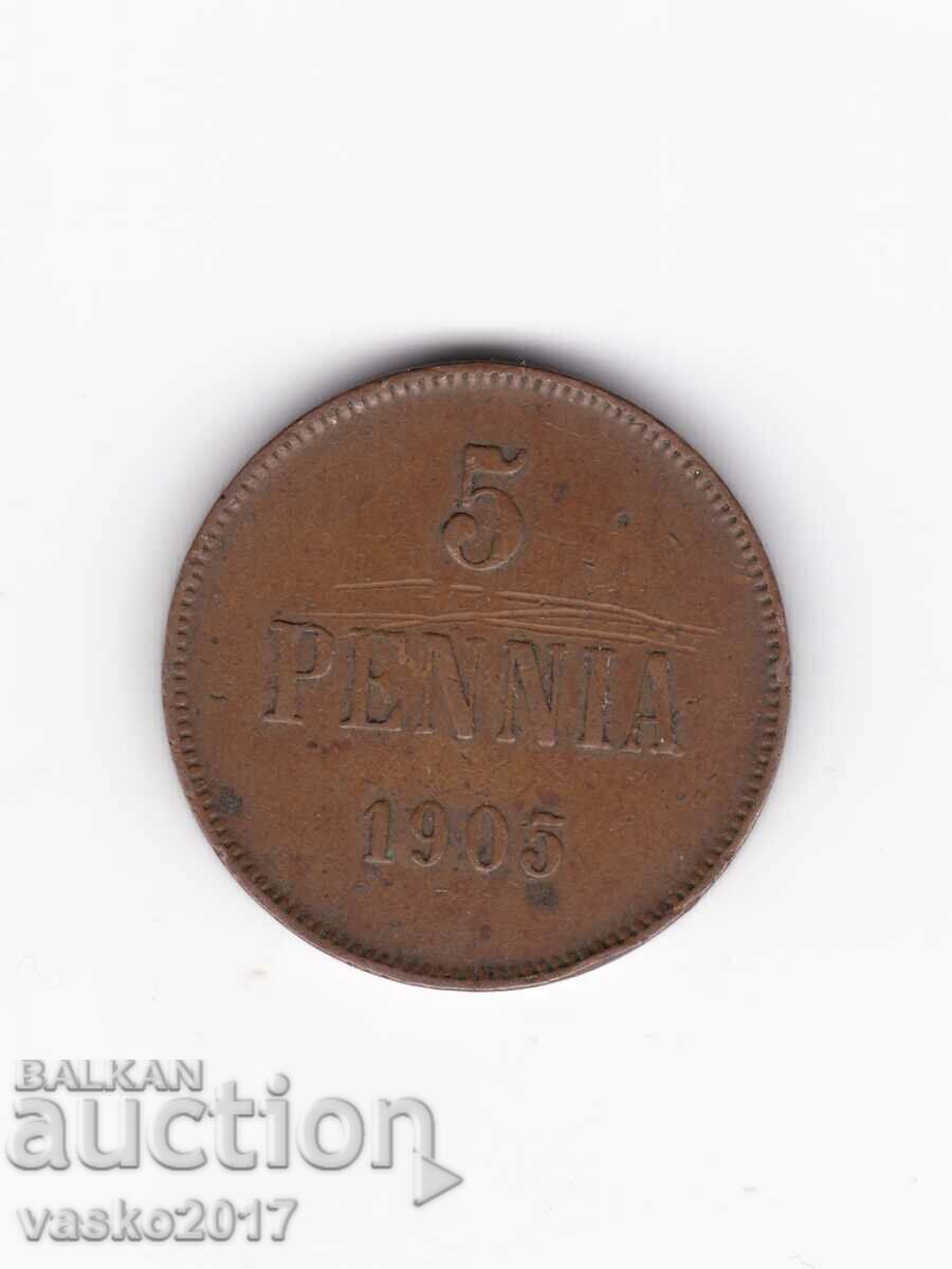 5 PENNIA - 1905 Russia for Finland