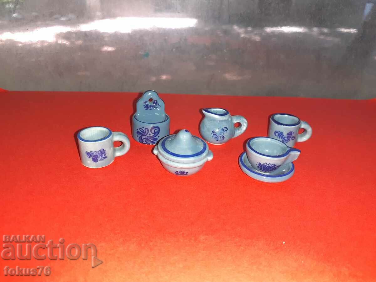 Porcelain blue service miniatures - porcelain miniature