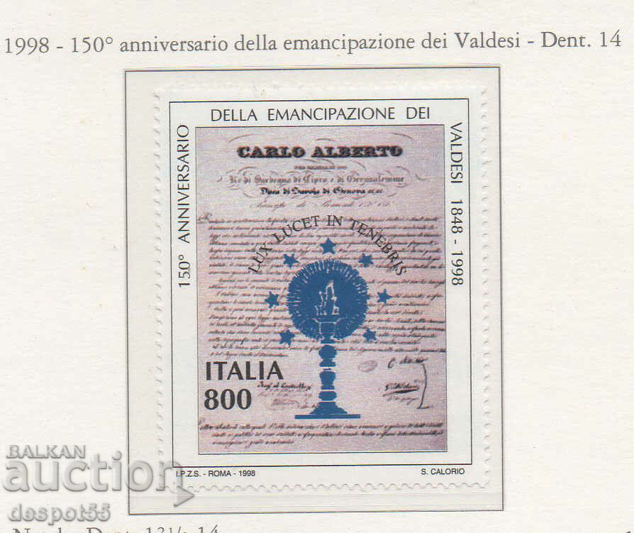 1998. Italia. 150 de ani de la emanciparea valdensei.