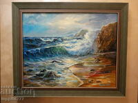 author painting oil canvas with frame