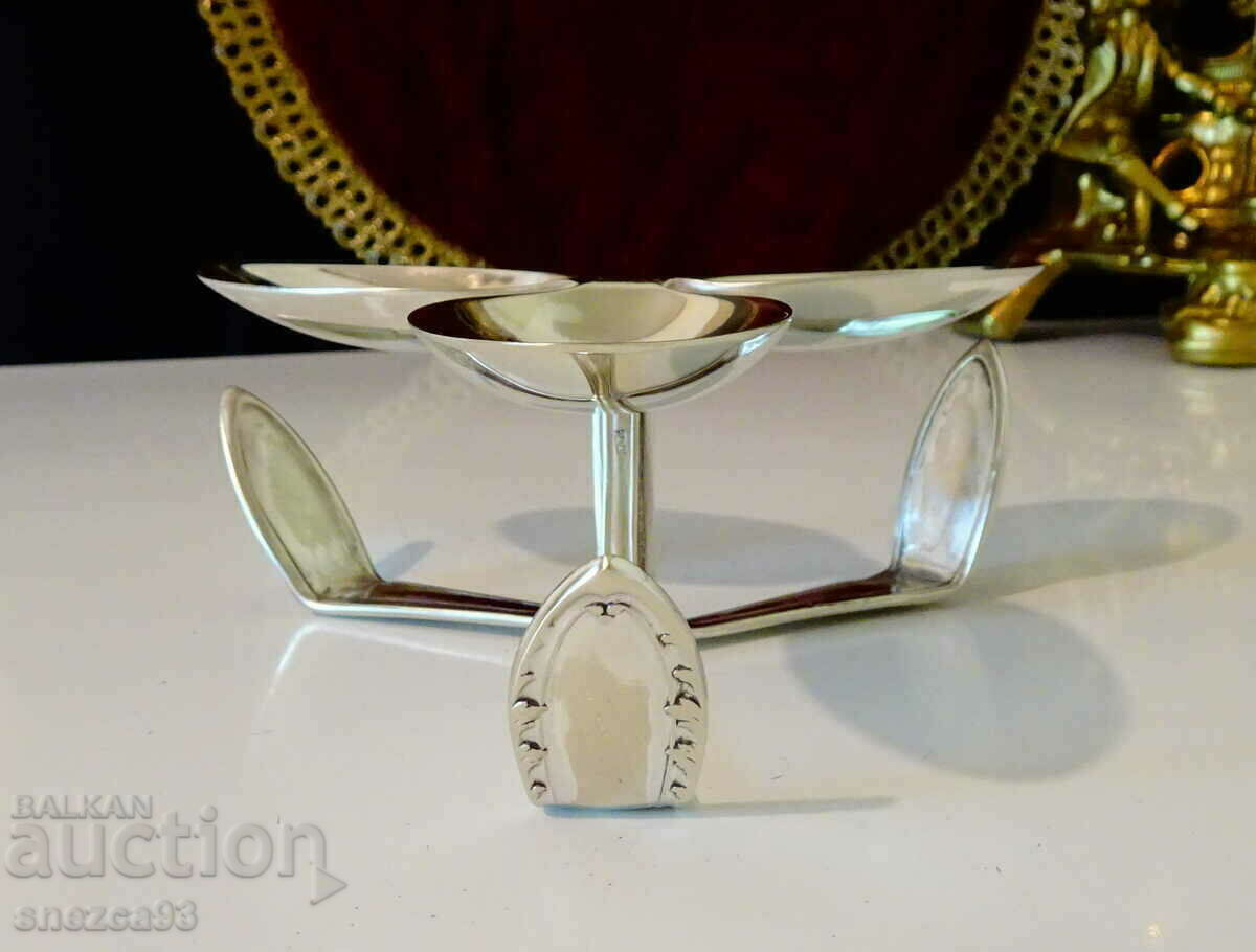 Silver-plated cocktail shaker, candle holder, ashtray, salt shaker with price 19.00 BGN | € 9.71