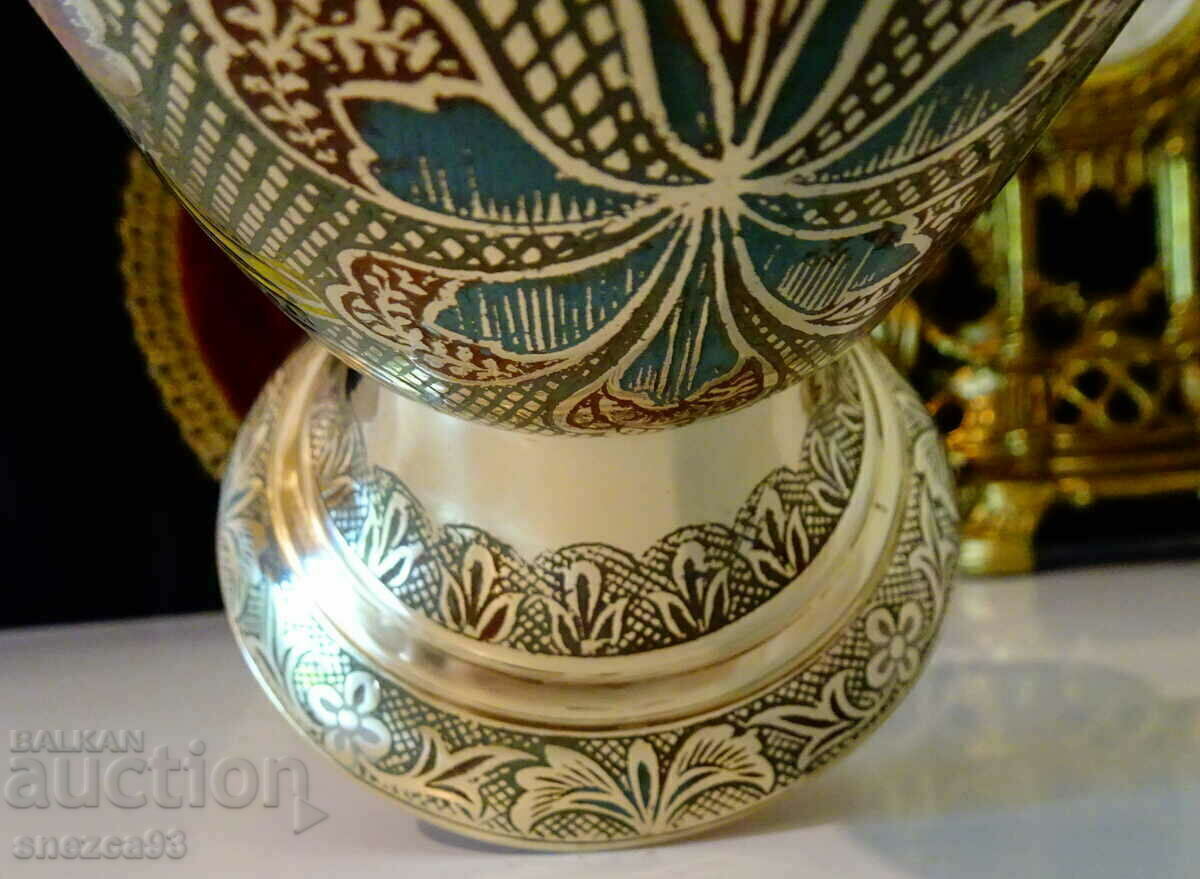 Bronze vase 36 cm., cellular enamel. - 6