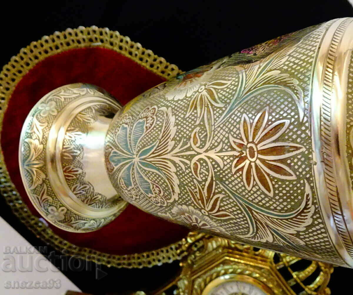 Bronze vase 36 cm., cellular enamel. - 7