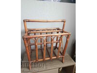VINTAGE STANDING BAMBOO BASKET FOR NEWSPAPERS, MAGAZINES