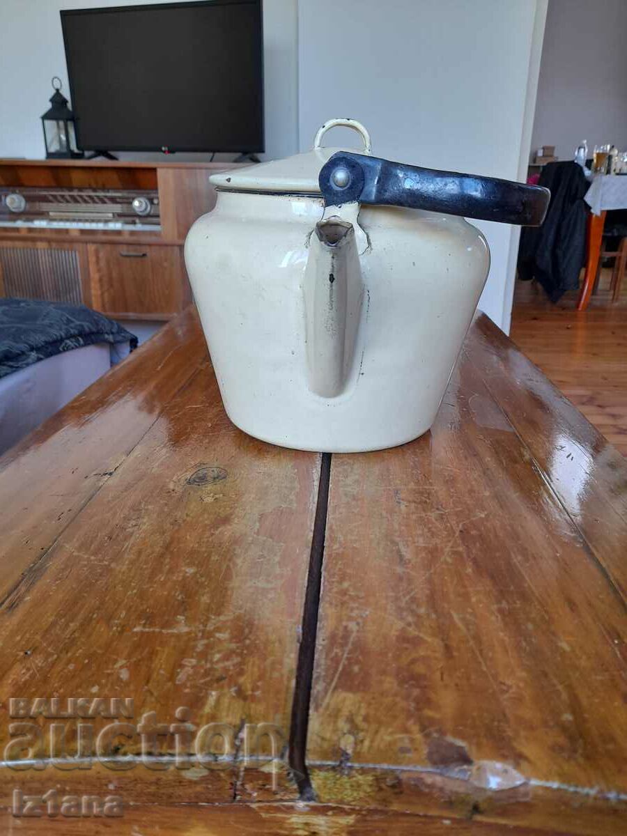Old enamel teapot with price 25.00 BGN | € 12.78 Old enamel teapot with price 25.00 BGN | € 12.78