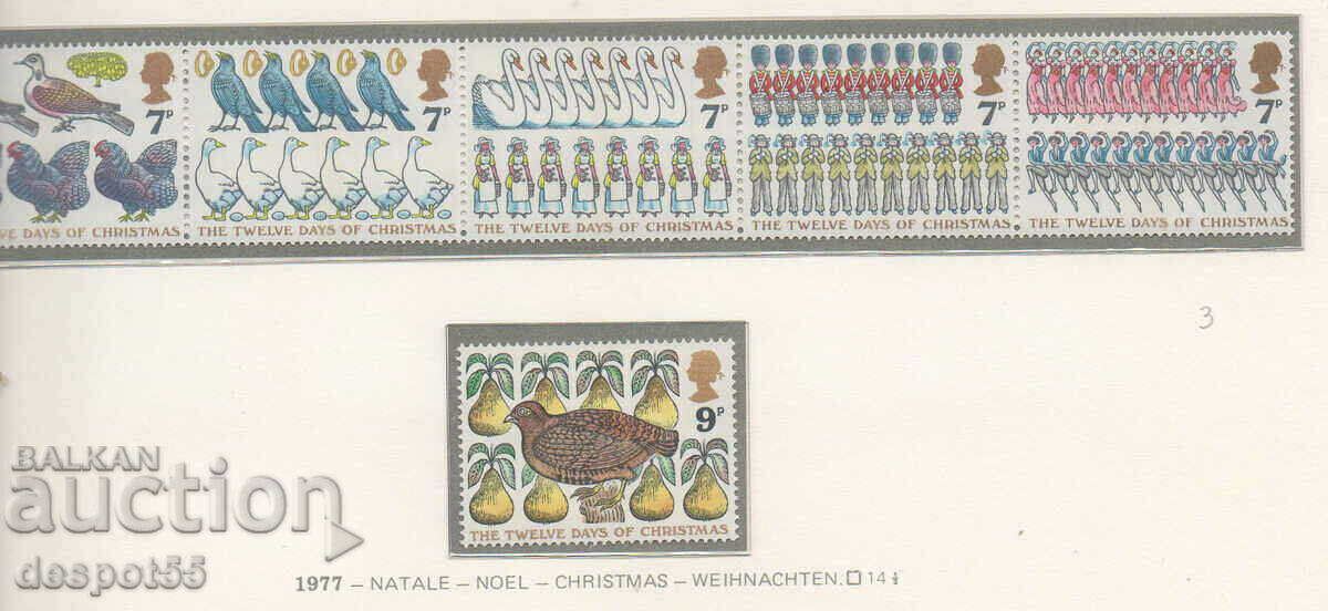 1977. Μεγάλη Βρετανία. Χριστουγεννιάτικα γραμματόσημα. Λωρίδα x5 + 1.