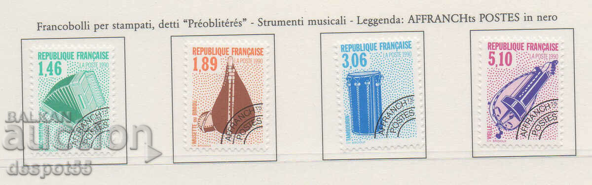 1990. Franţa. Instrumente muzicale - Timbre de ziar.