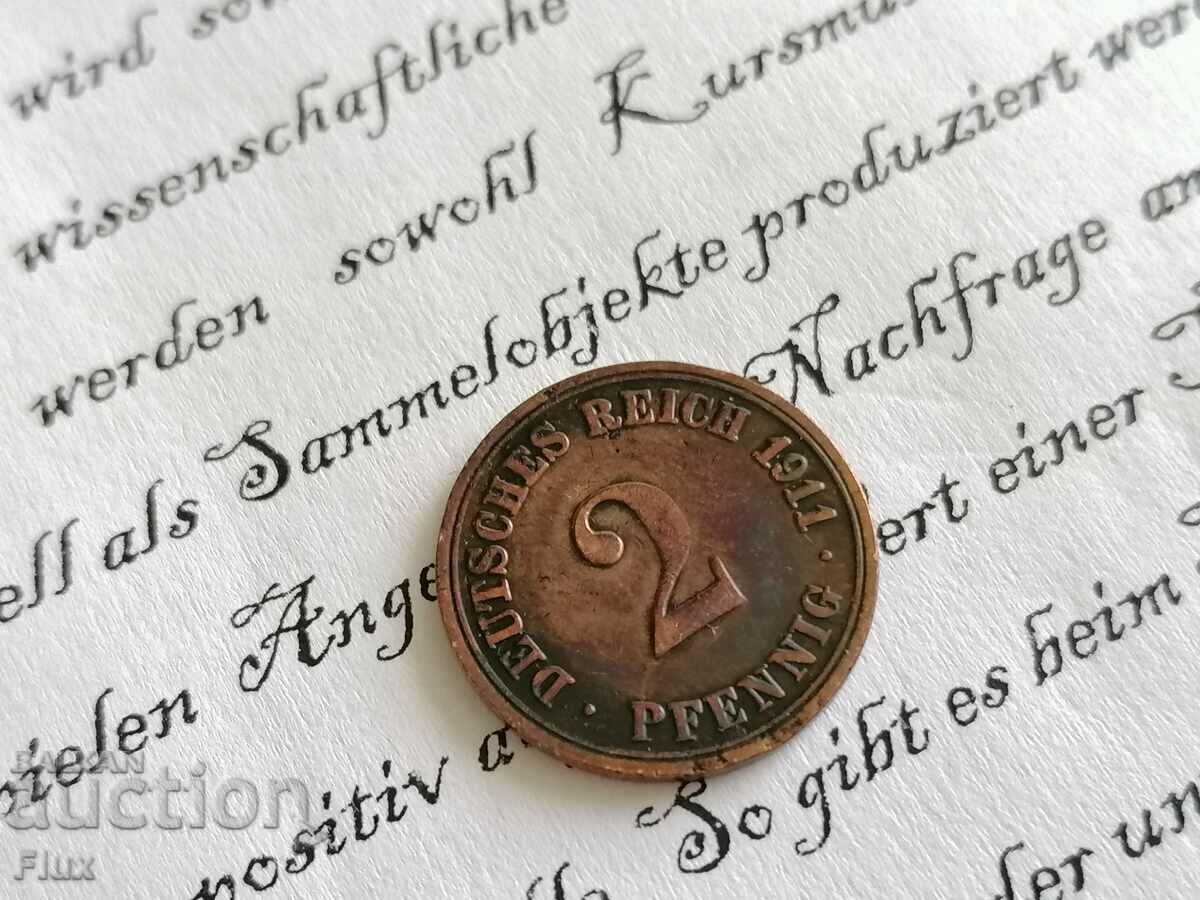 Moneda Reich - Germania - 2 Pfennig | 1911; Seria A