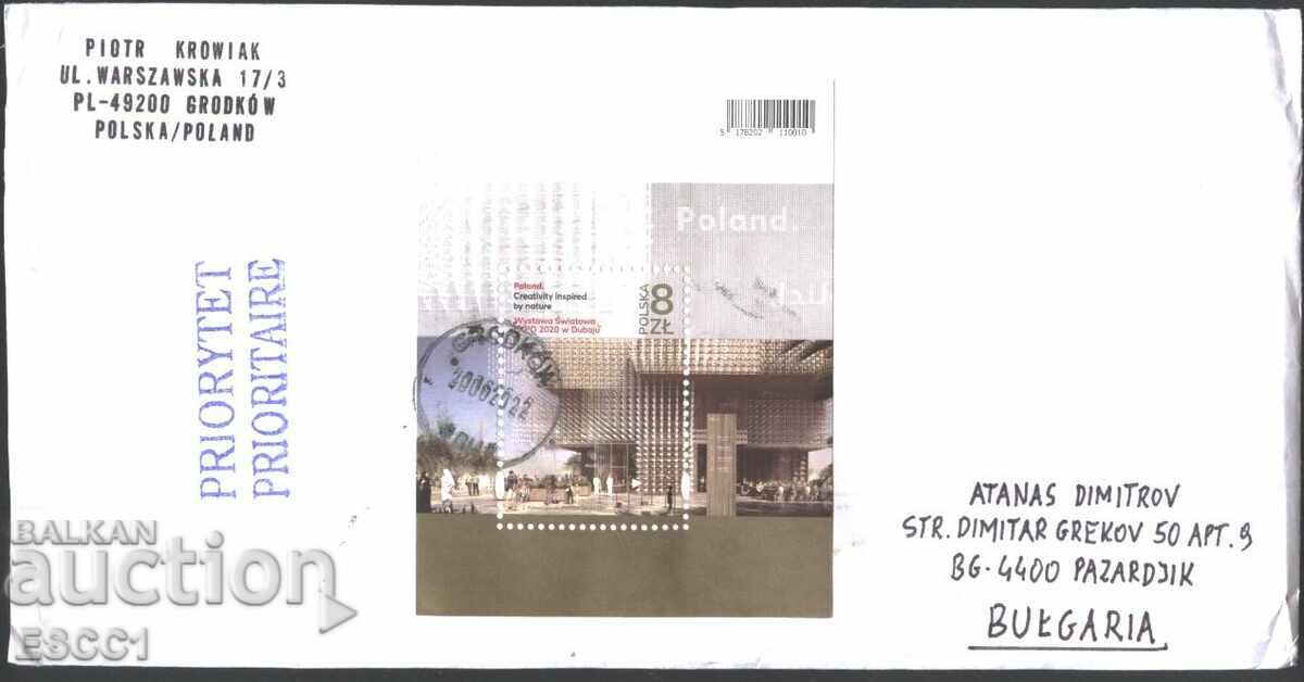 Traveled envelope with block EXPO 2020 in Dubai 2020 from Poland
