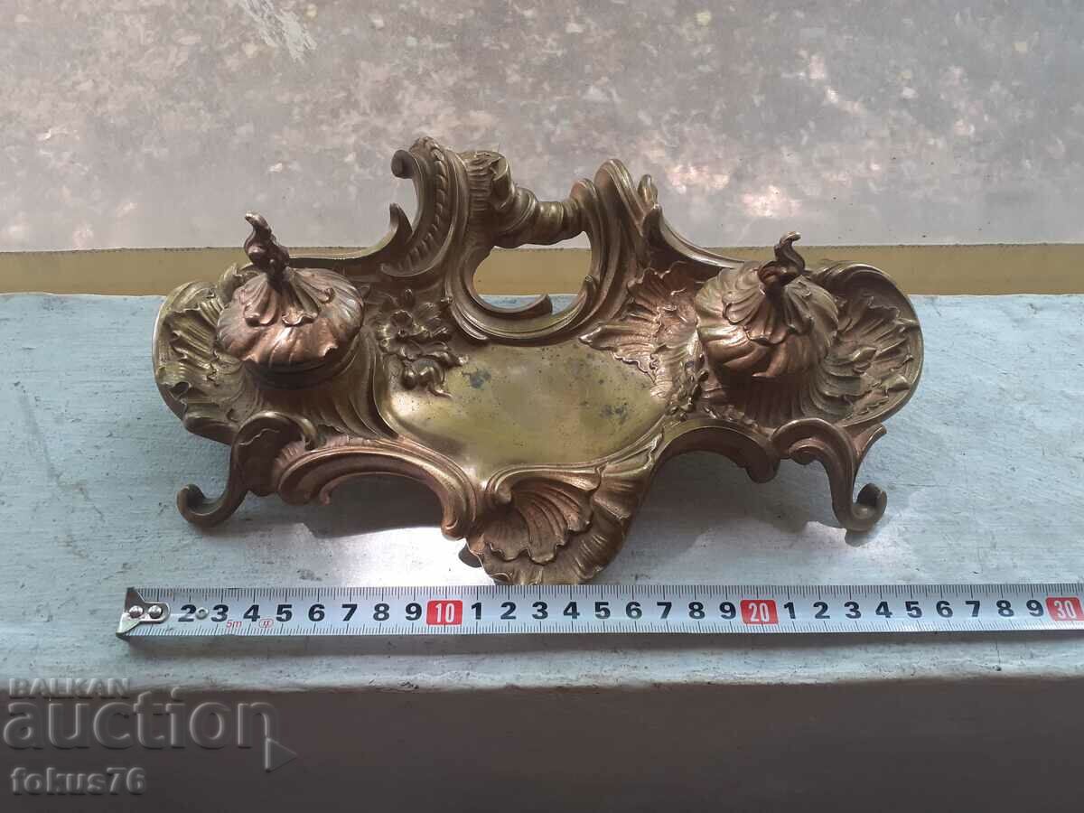 Cruel Old Bronze Baroque Inkwell - Antique - 5