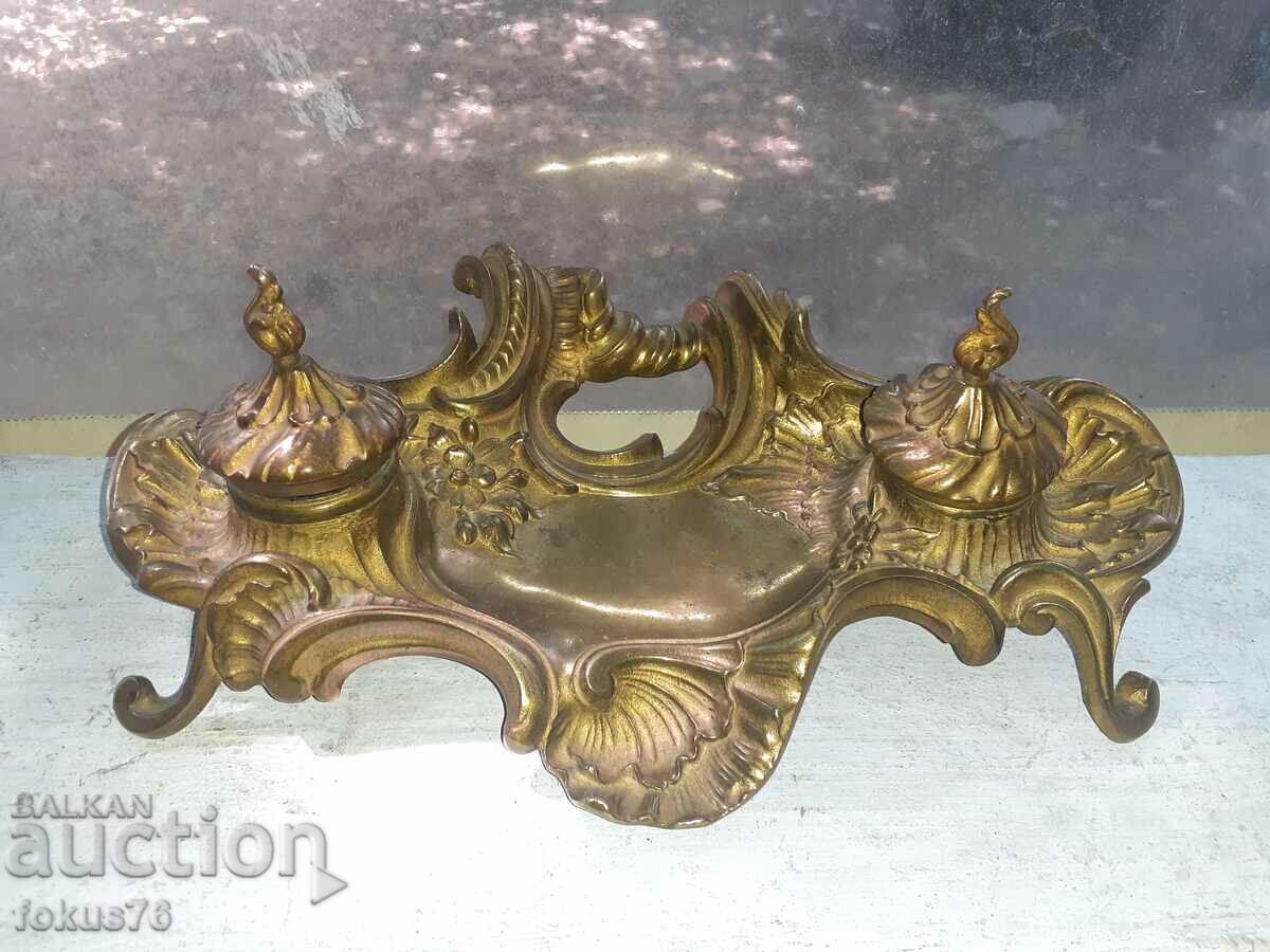 Cruel Old Bronze Baroque Inkwell - Antique - 6