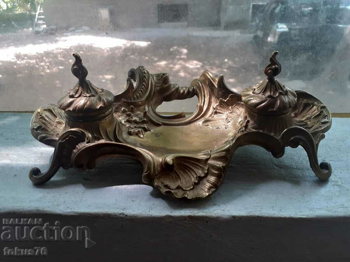 Călimară în stil baroc crud din bronz vechi - antic