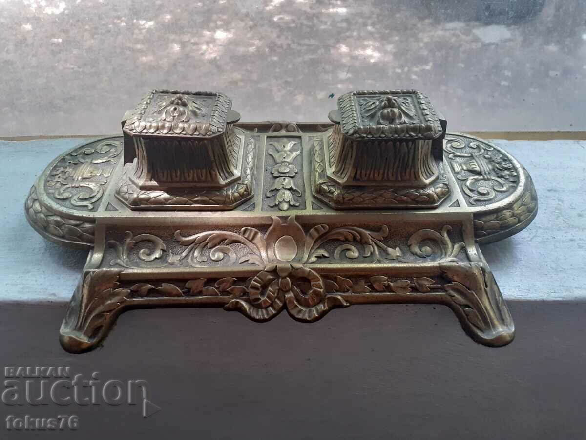 Auction Great Old Bronze Baroque Inkwell - Antique Auction Great Old Bronze Baroque Inkwell - Antique