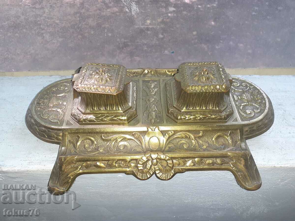 Great Old Bronze Baroque Inkwell - Antique