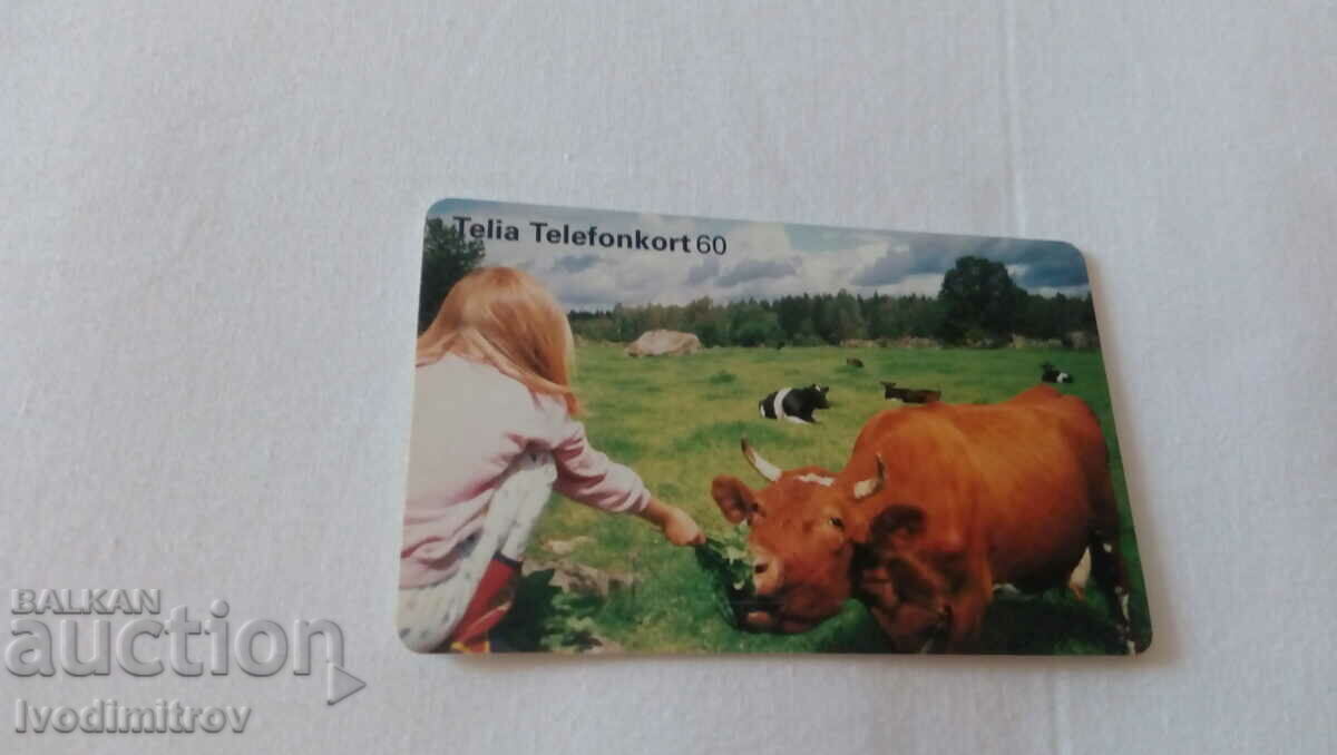 Sound card Telia Telekonkort 60 Little girl and cow with price 0.85 BGN | € 0.43