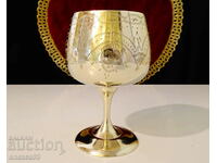 Engraved goblet, glass, nickel silver.