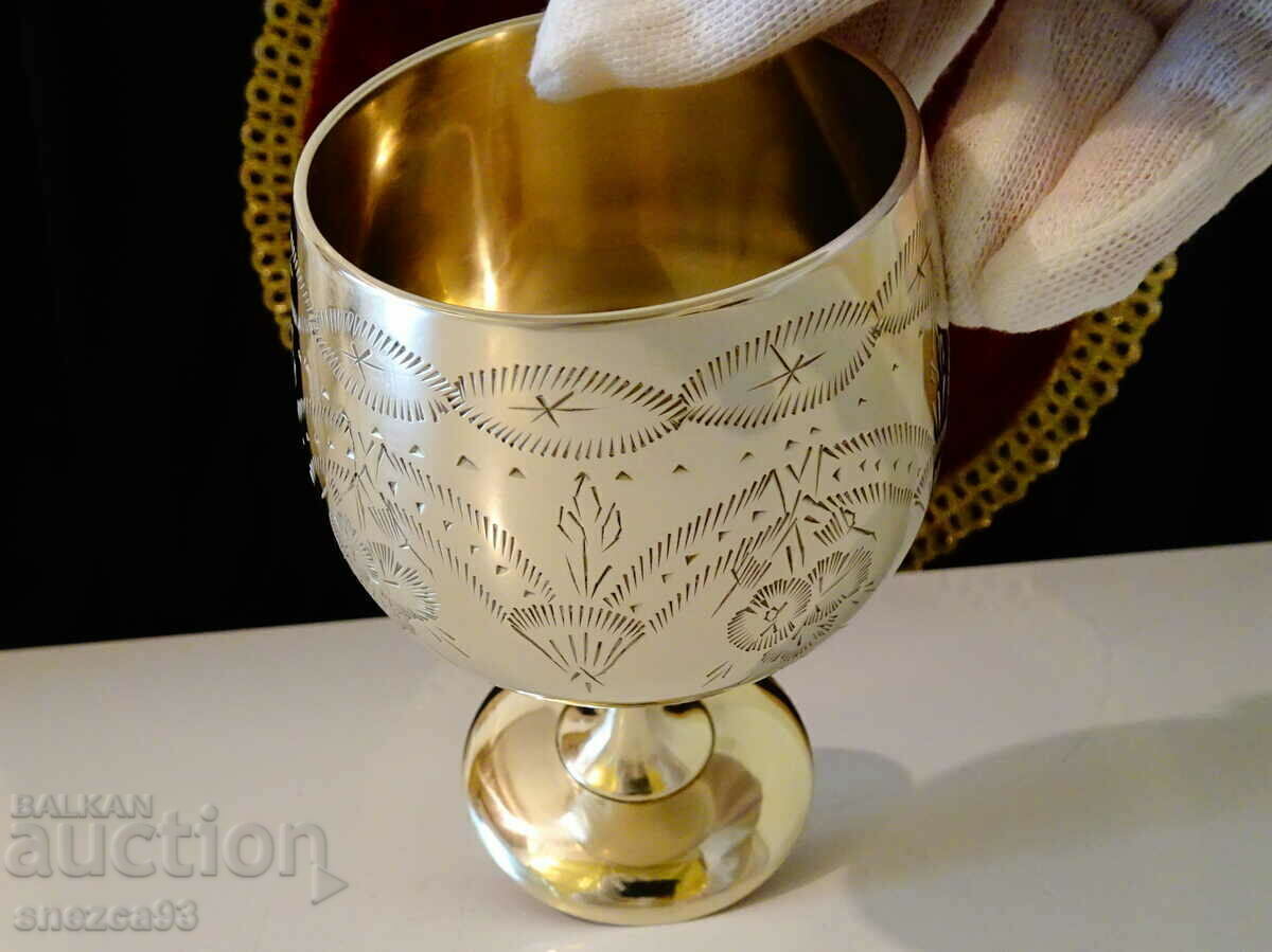 Auction  Engraved English bronze goblet, wine glass