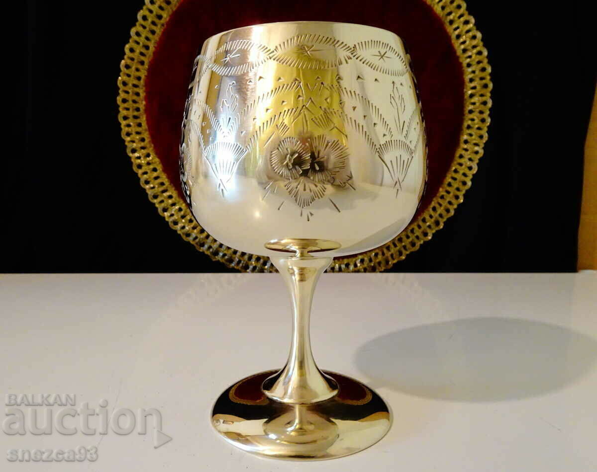 Engraved English bronze goblet, wine glass