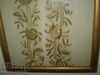 Антикварен златн конец сърма ръчно бродиран гоблен цветя