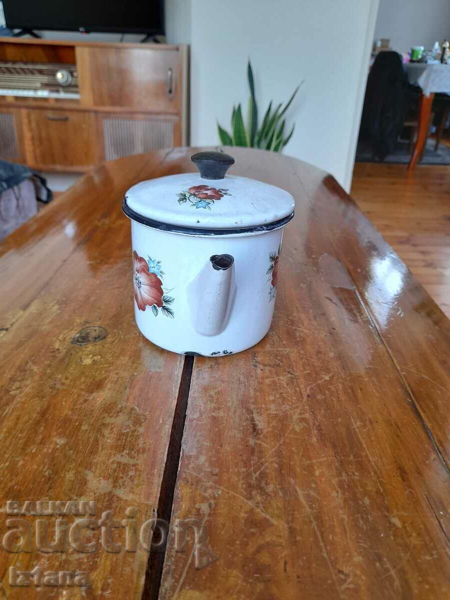 Old enamel teapot with price 28.00 BGN | € 14.32 Old enamel teapot with price 28.00 BGN | € 14.32