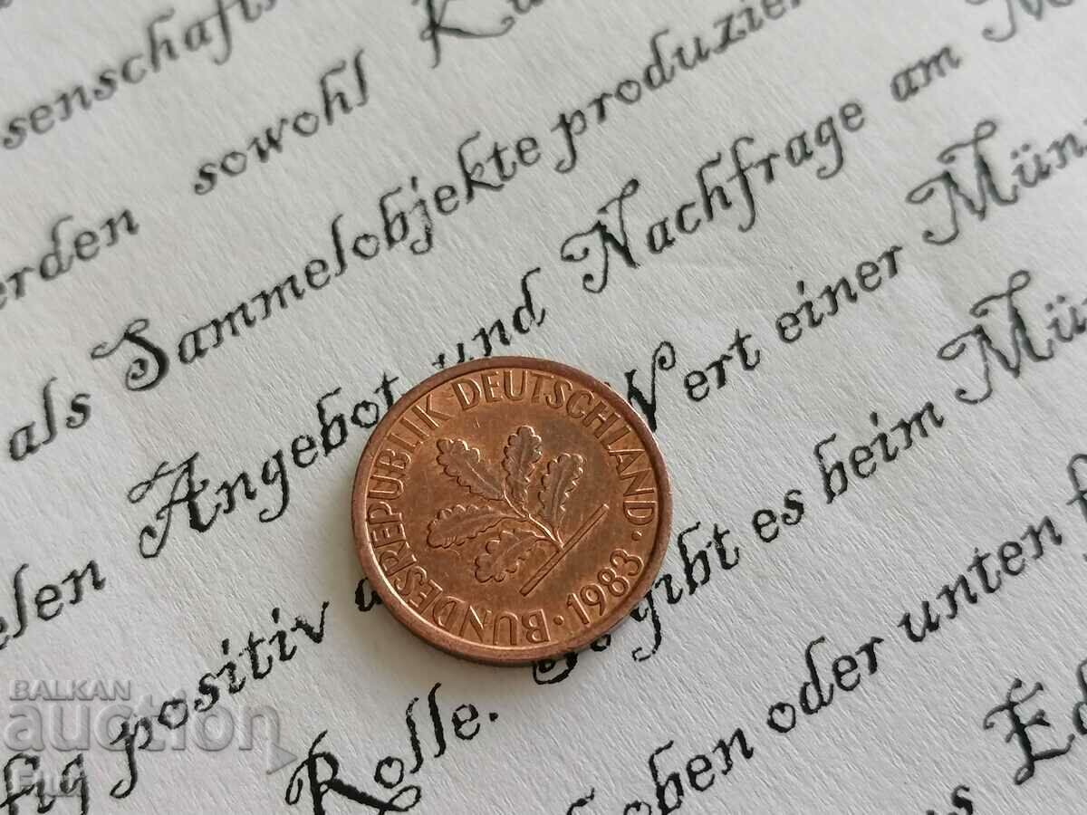 Coin - Germany - 1 pfennig 1983; D series with price 0.75 BGN | € 0.38 Coin - Germany - 1 pfennig 1983; D series with price 0.75 BGN | € 0.38