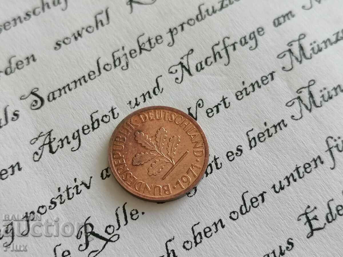 Coin - Germany - 1 pfennig | 1971; Series D with price 0.65 BGN | € 0.33 Coin - Germany - 1 pfennig | 1971; Series D with price 0.65 BGN | € 0.33