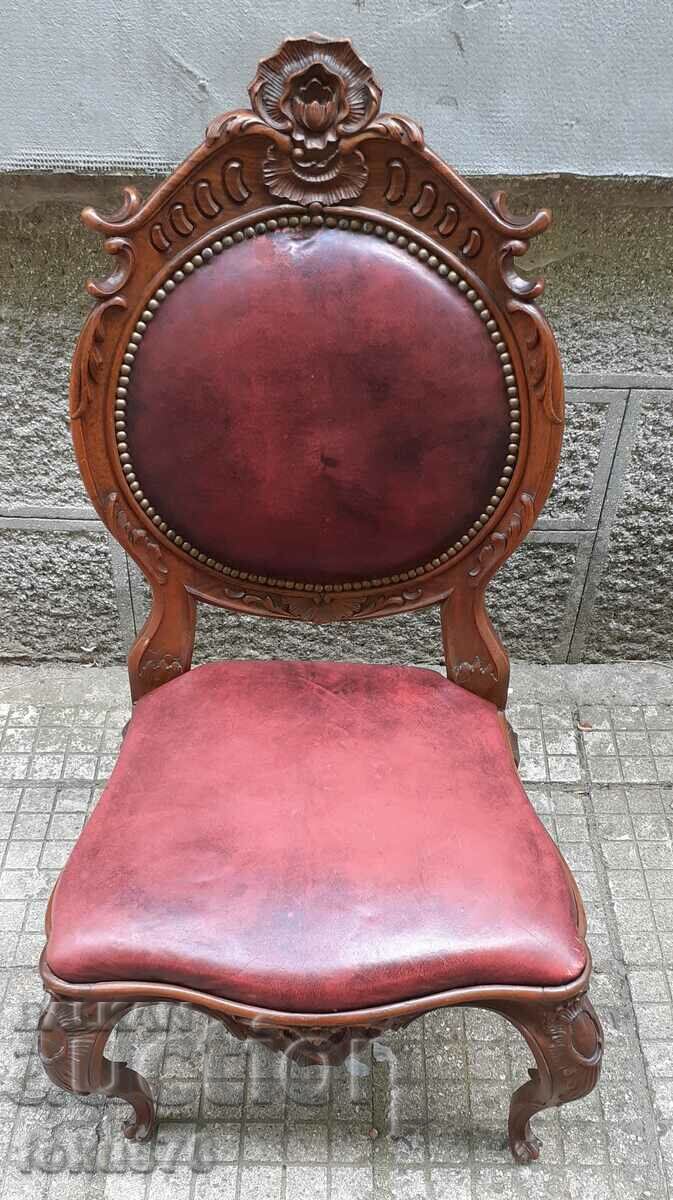 Unique chair antique solid walnut natural leather Louis 15 with price 1300.00 BGN | € 664.68