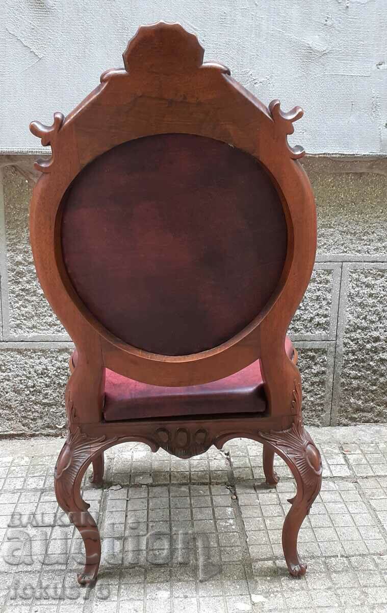 Auction  Unique chair antique solid walnut natural leather Louis 15