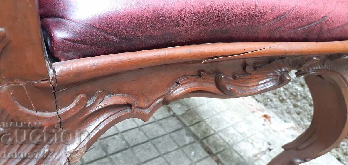 Delivery of Unique chair antique solid walnut natural leather Louis 15