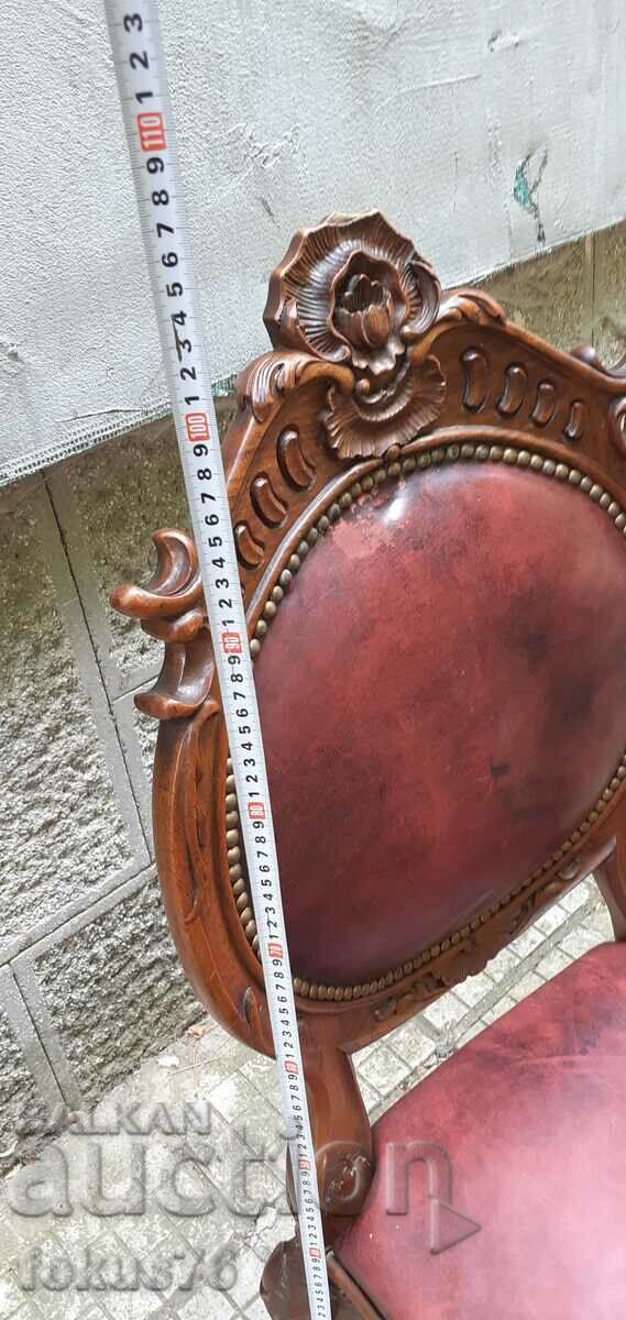 Unique chair antique solid walnut natural leather Louis 15 - 5