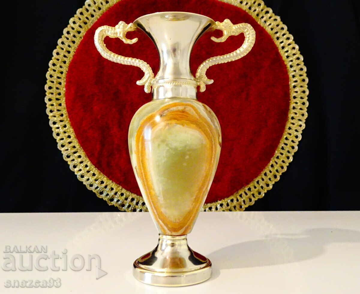 Vază argintată, amforă, onix 15 cm, dragoni Vază argintată, amforă, onix 15 cm, dragoni