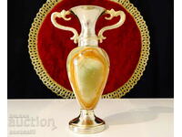 Vază argintată, amforă, onix 15 cm, dragoni