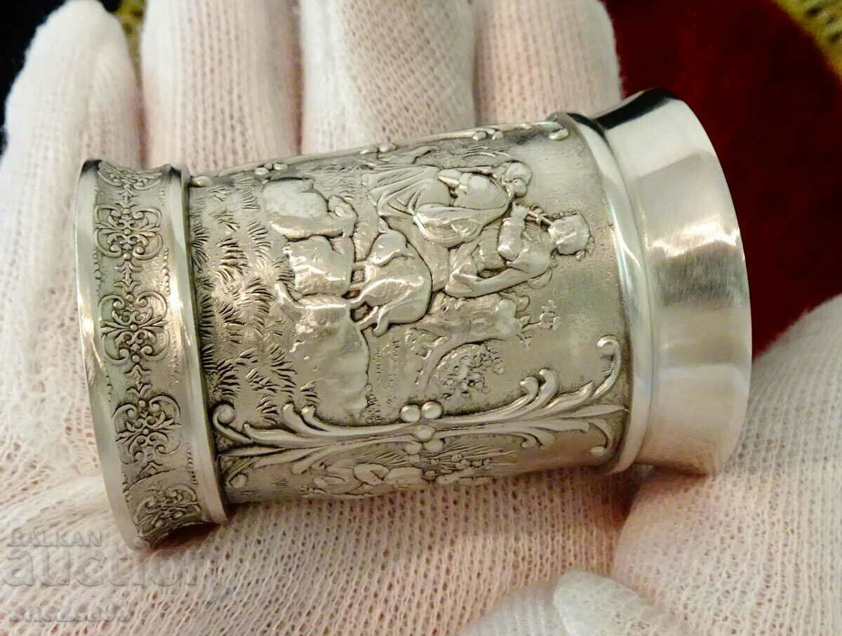 Pewter rakia cup with rural scenes with price 26.00 BGN | € 13.29 Pewter rakia cup with rural scenes with price 26.00 BGN | € 13.29