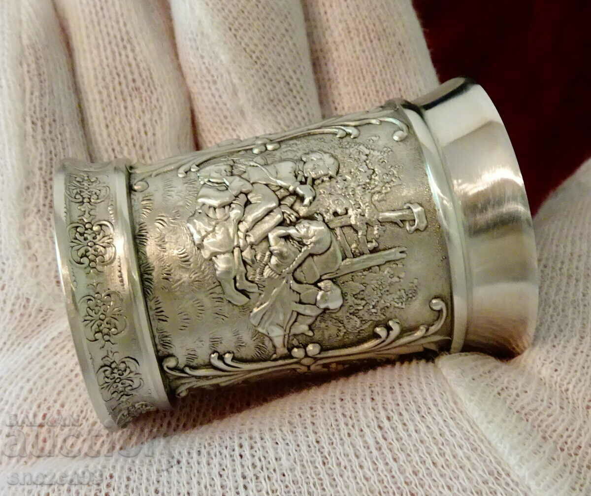 Delivery of Pewter rakia cup with rural scenes Delivery of Pewter rakia cup with rural scenes