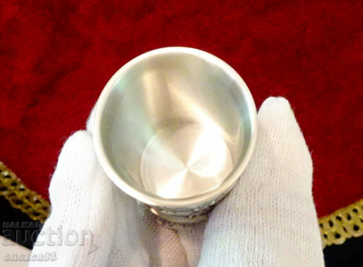 Pewter rakia cup with rural scenes - 5 Pewter rakia cup with rural scenes - 5