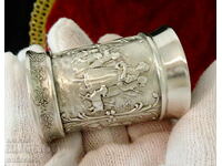 Cup, shot pewter with farm pictures.