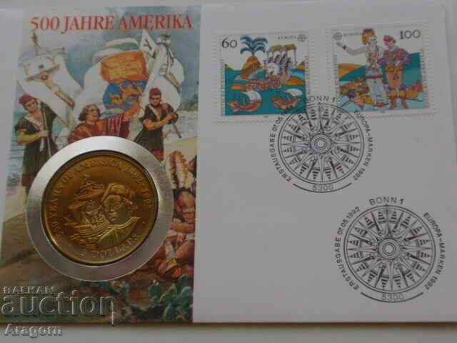 rare 1991 Cook $5 coin and stamp envelope