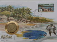 rar 1989 Kiribati monede de 2 dolari și plic cu timbre