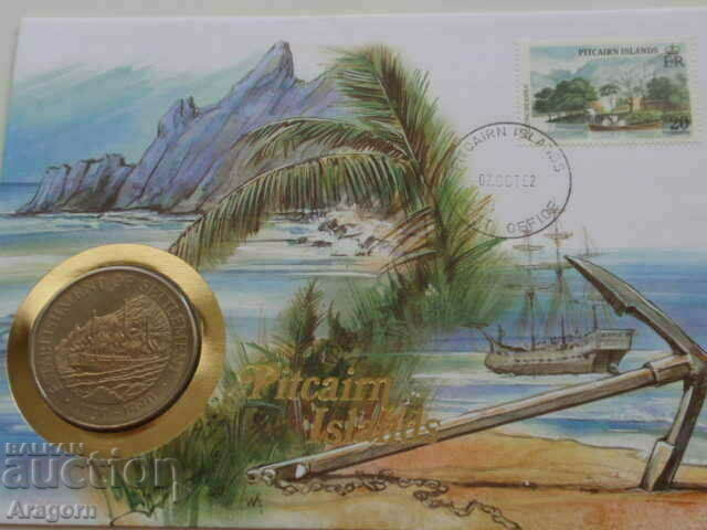 Σπάνιο νόμισμα 1 δολάριο 1990 pitcairn και φάκελος γραμματοσήμων