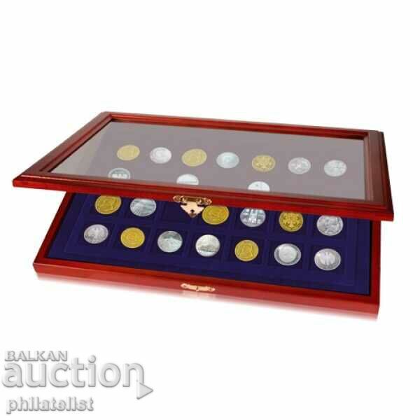 Wooden display case SAFE for 70 coins up to 25 mm