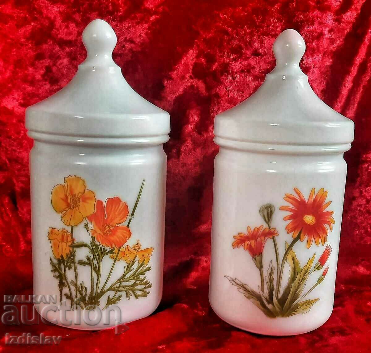 Two French vintage medical glass storage vessels