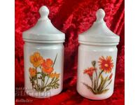 Două vase de depozitare din sticlă medicală vintage franceze